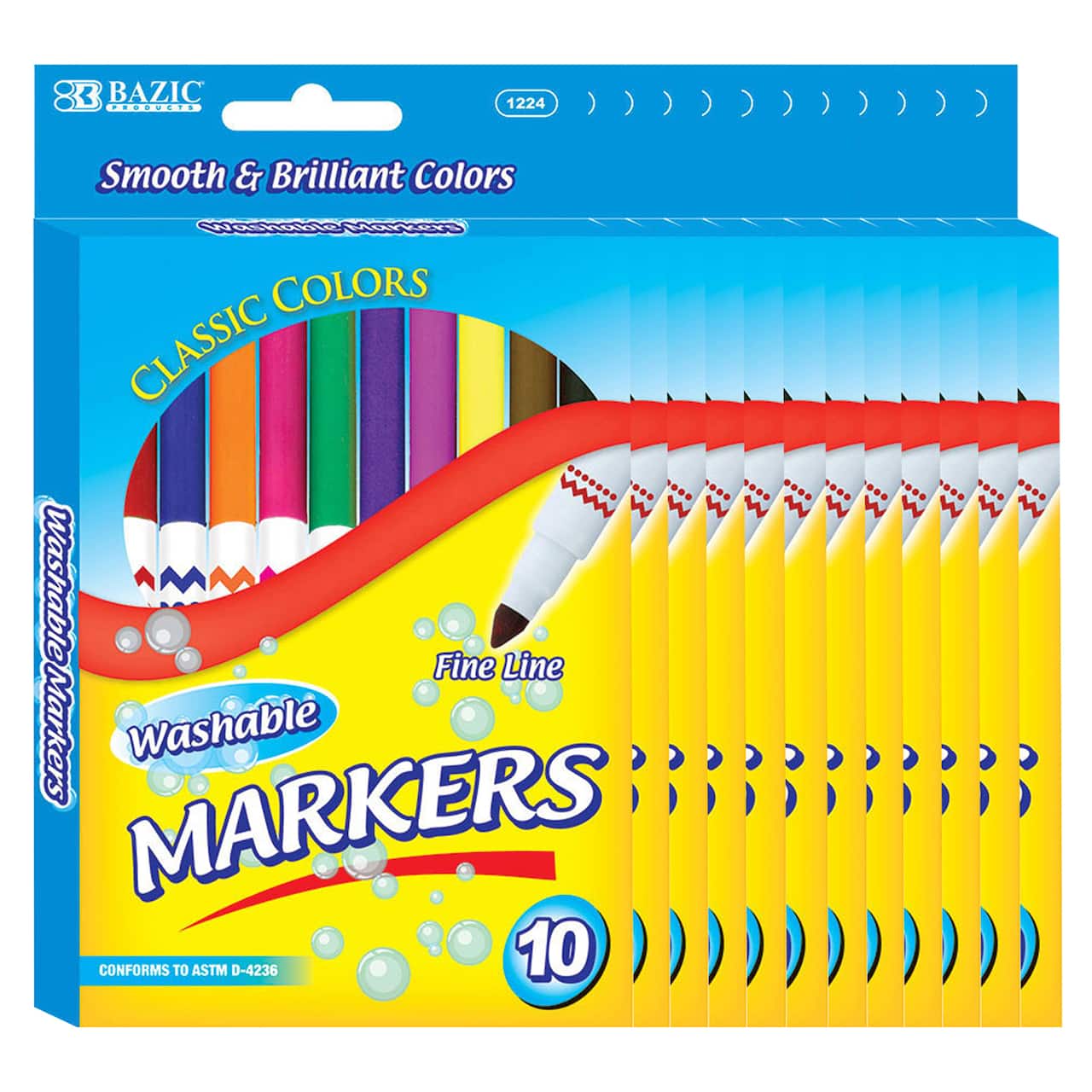 4 Packs: 12 Packs 10 ct. (480 total) BAZIC® Fine Line Washable Markers